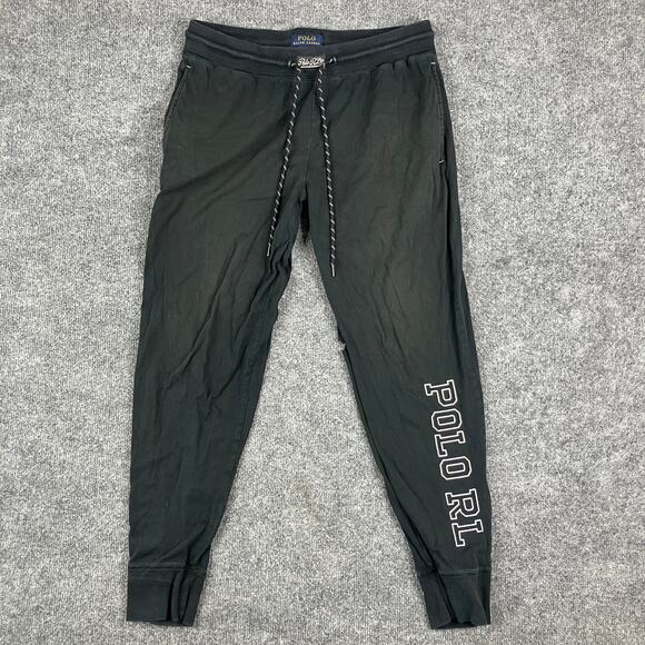 Polo Ralph Lauren Joggers Mens M Black Drawstring Waist Logo Cuff Sweatpants - Picture 1 of 10